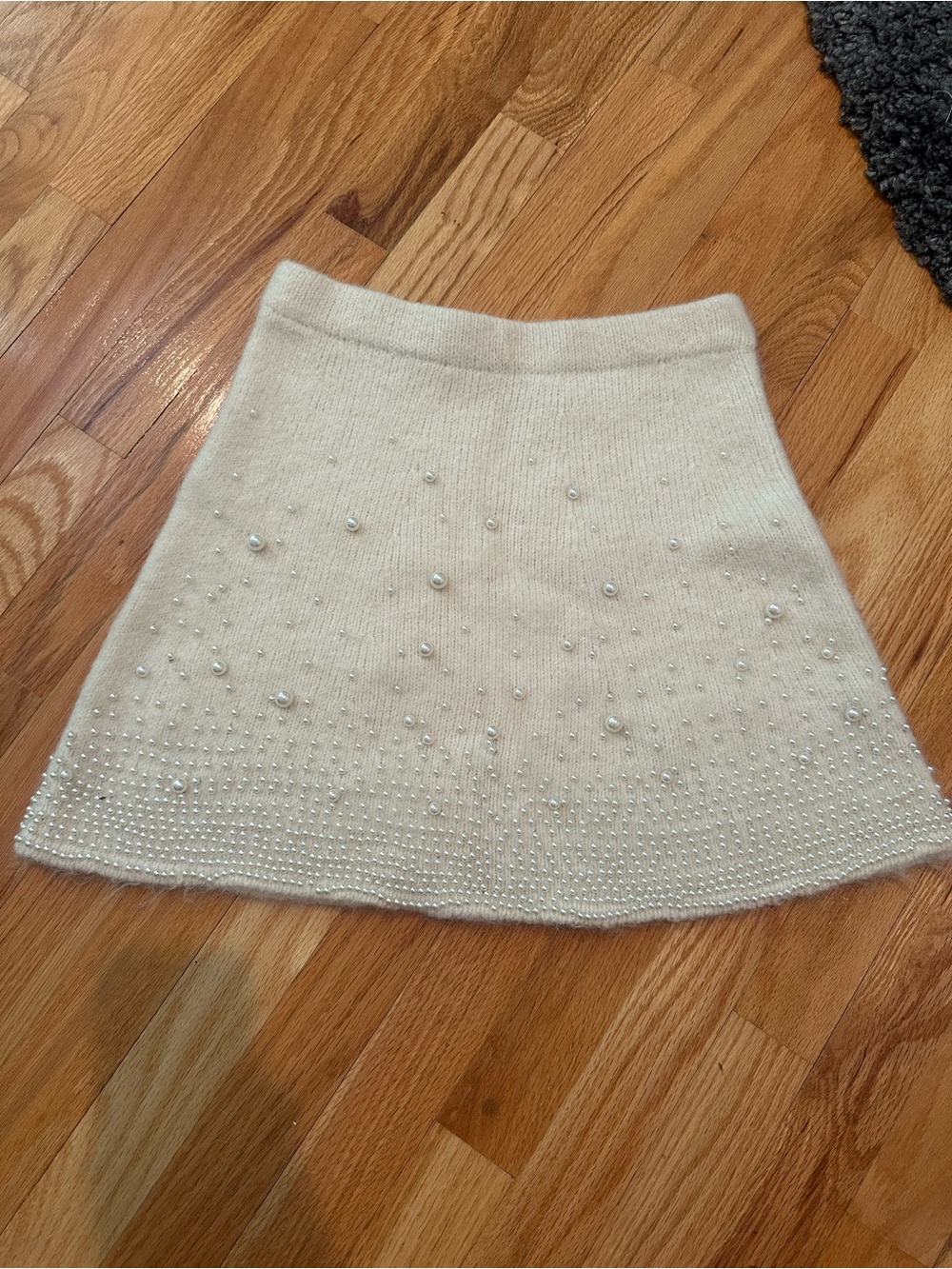 Zara Cream Pearl-Embellished A-Line Skirt